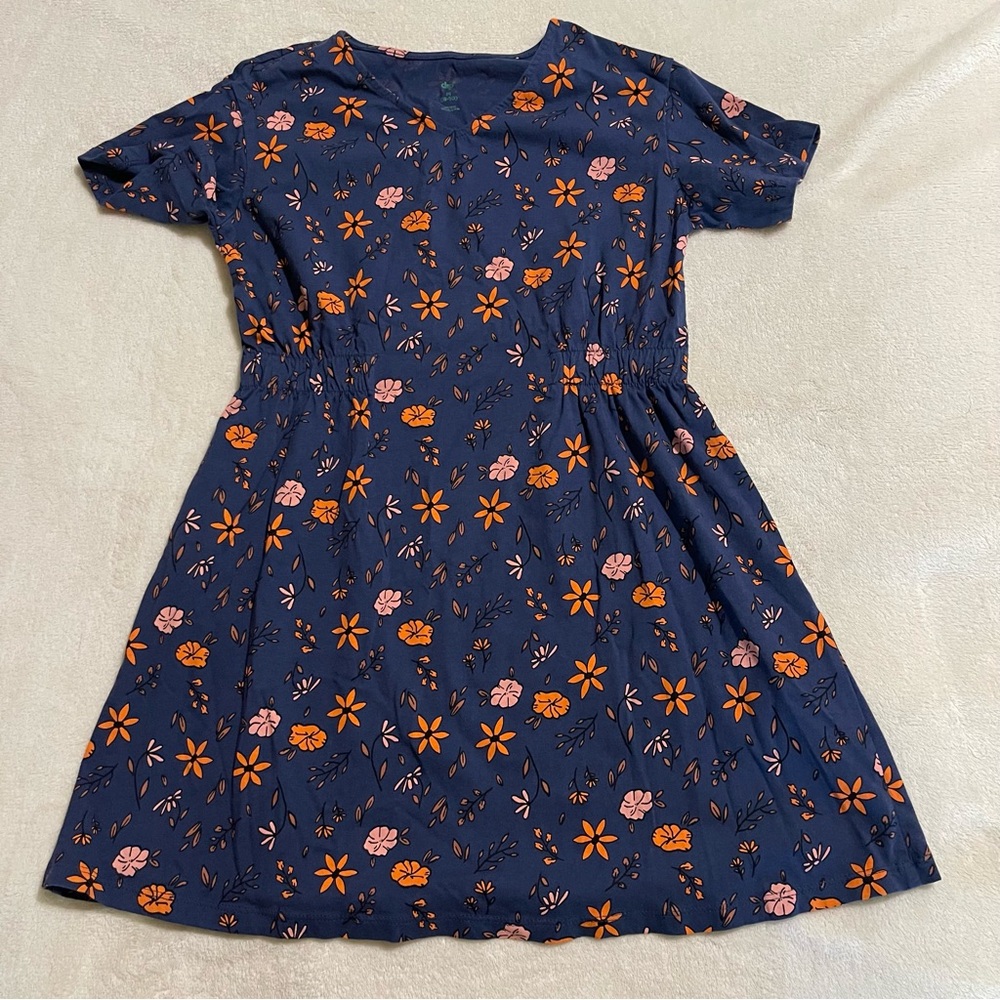 Dip Girls Navy Blue Orange Floral‎ Short Sleeve Dress Sz 8/10 Med